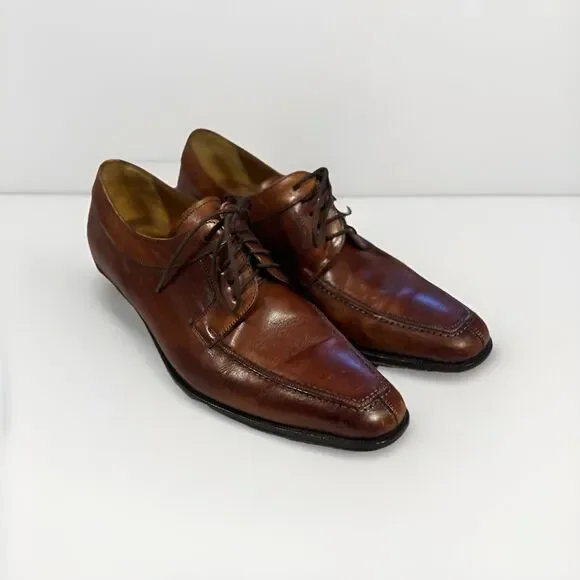 MEZLAN MENS SOLID COGNAC BROWN LACE-UP OXFORD TOE LEATHER DRESS SHOES-9.5 M - Picture 9 of 16